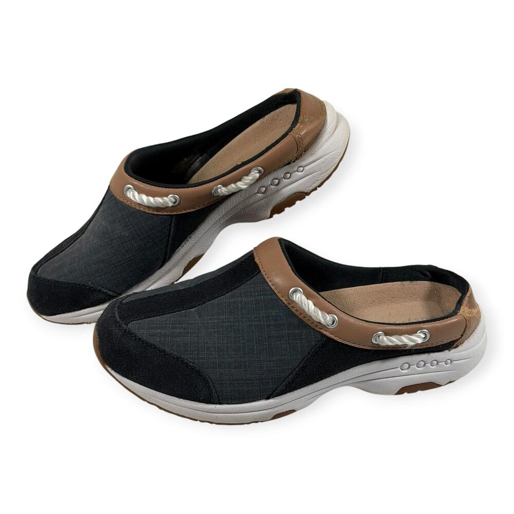 Easy Spirit Travelport Clog Casual Shoe, Gray/Blk/Tan, Leather, Women's 7.5 Wide